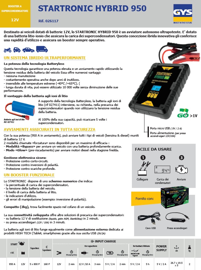 SHEDA GYS STARTRONIC HYBRID 950