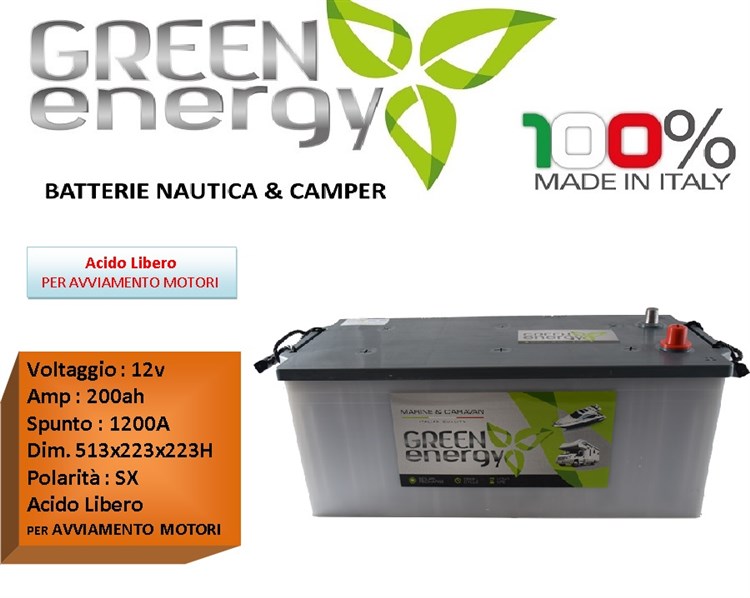 GAMMA BATTERIE NAUTICA AVVIAMENTO MOTORE : BATTERIA GREEN ENERGY modello  GRL200 12V 200AH 1200A